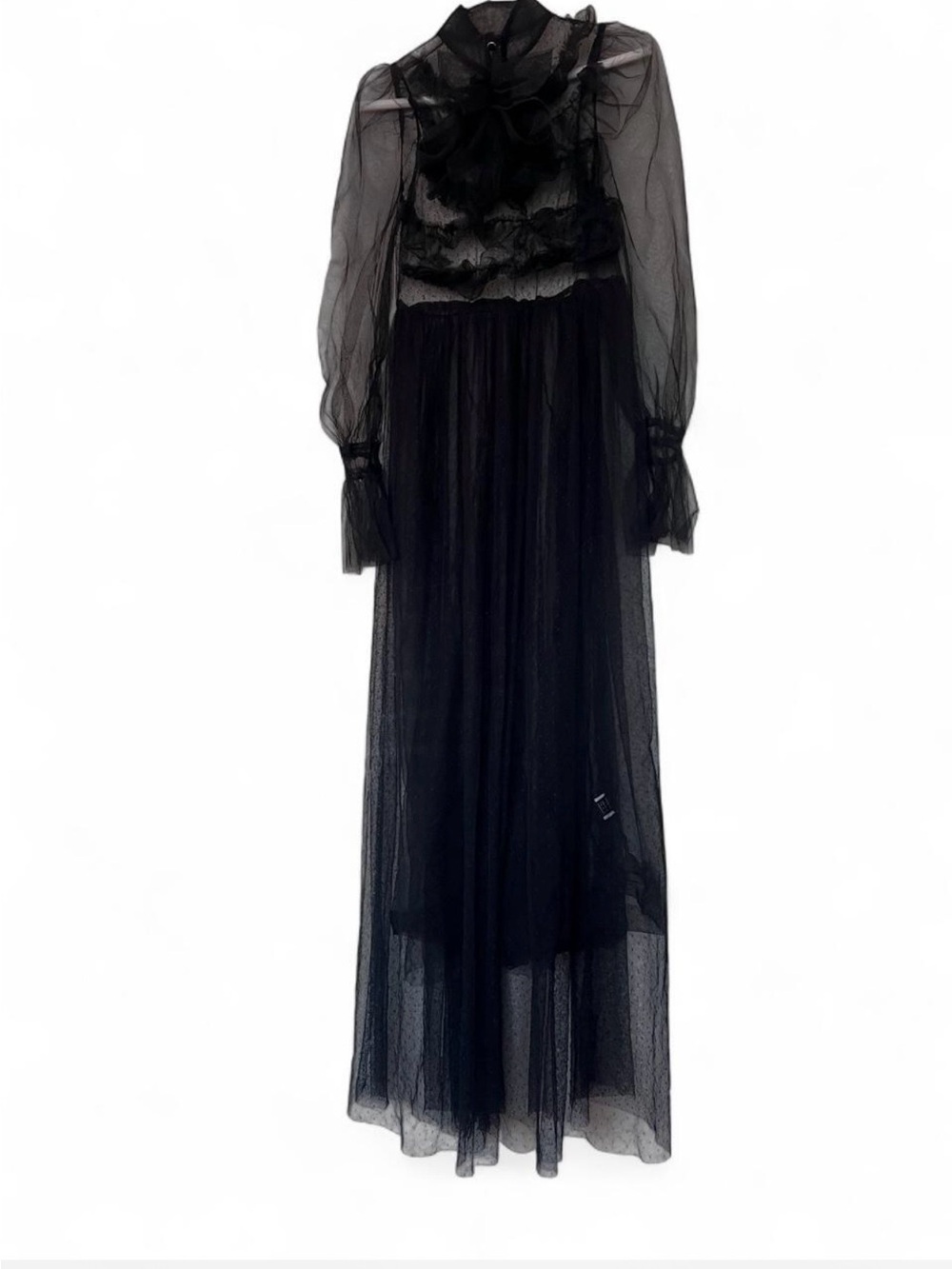 SHEIN Black Sheer Ruffle High-Neck Maxi Dress